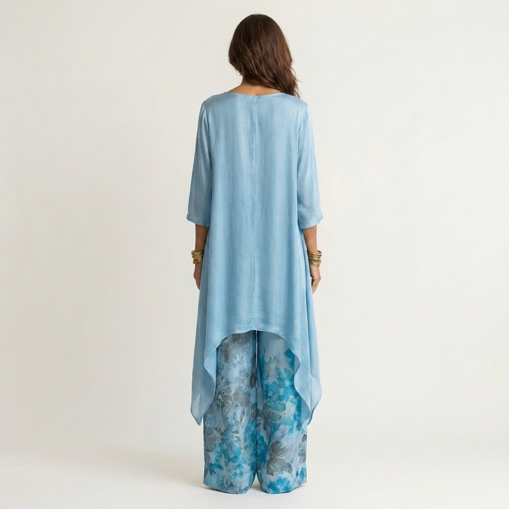 Cariola Cotton-Silk Two-Piece Set with an Elegant Asymmetric Tunic