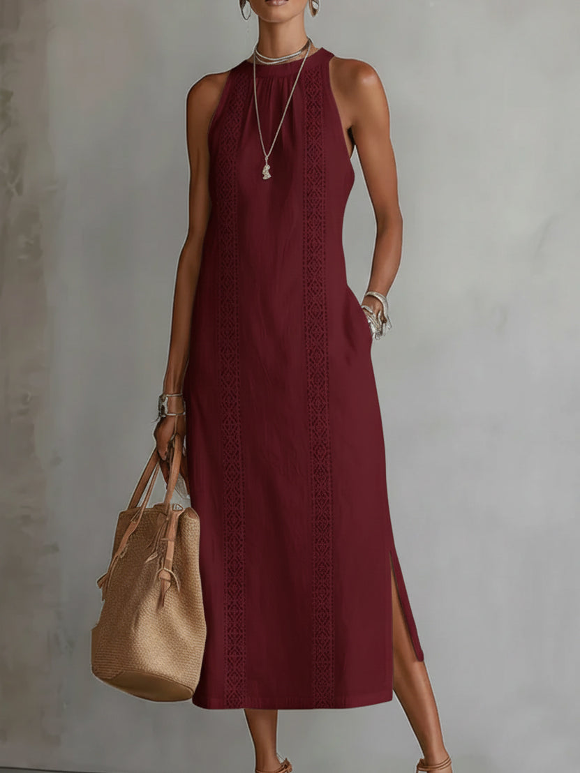 Maribel | Lace-Trim Halter Midi Dress
